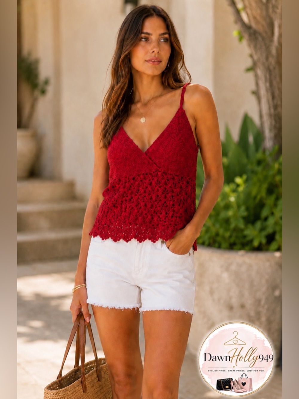 Context Red Crochet V-Neck Camisole